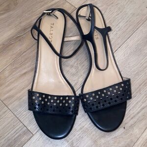 TALBOTS Black Perforated Leather Sandals Kitten Heel
